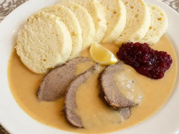 Czech Svíčková-Inspired Beef with Cream Sauce, finished dish