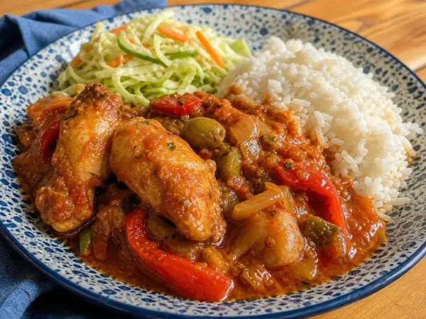 Dominican Pollo Guisado with Rice, finished dish