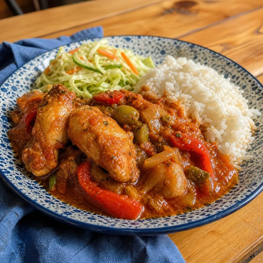 Dominican Pollo Guisado with Rice, finished dish