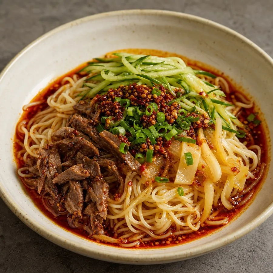 Dungan Spicy Cold Noodles, original finished dish food photograph
