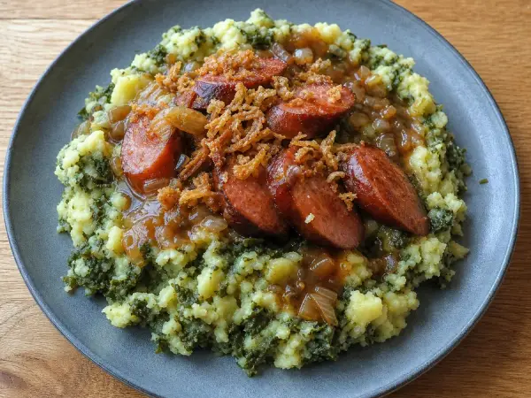 Dutch Stamppot with Smoked Sausage, finished dish