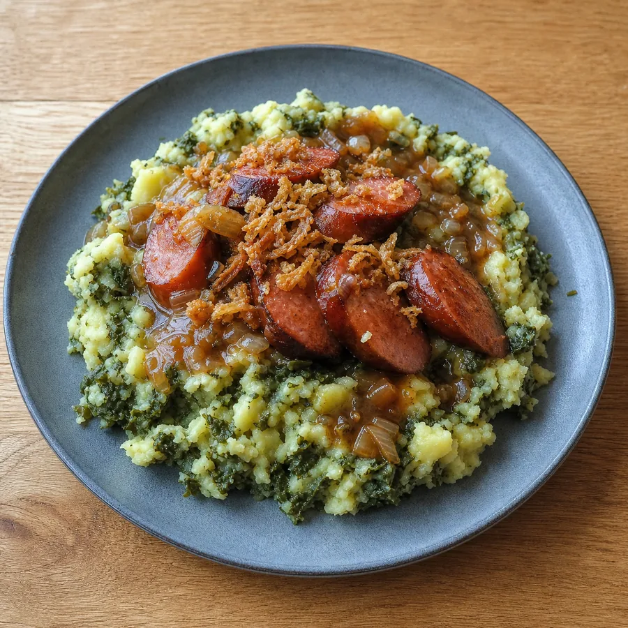 Dutch Stamppot with Smoked Sausage, finished dish