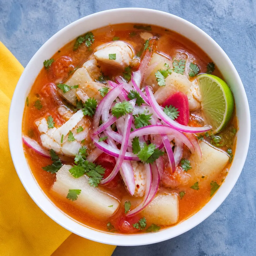 Ecuadorian Encebollado Fish Soup, finished dish