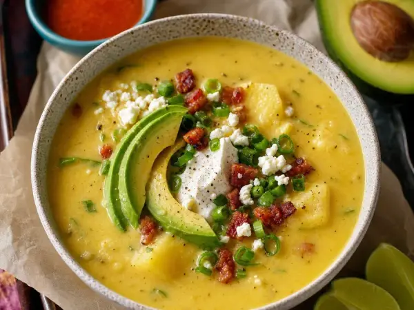 Ecuadorian Locro de Papa with Avocado, finished dish