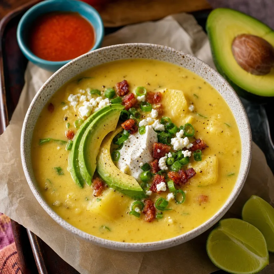 Ecuadorian Locro de Papa with Avocado, finished dish