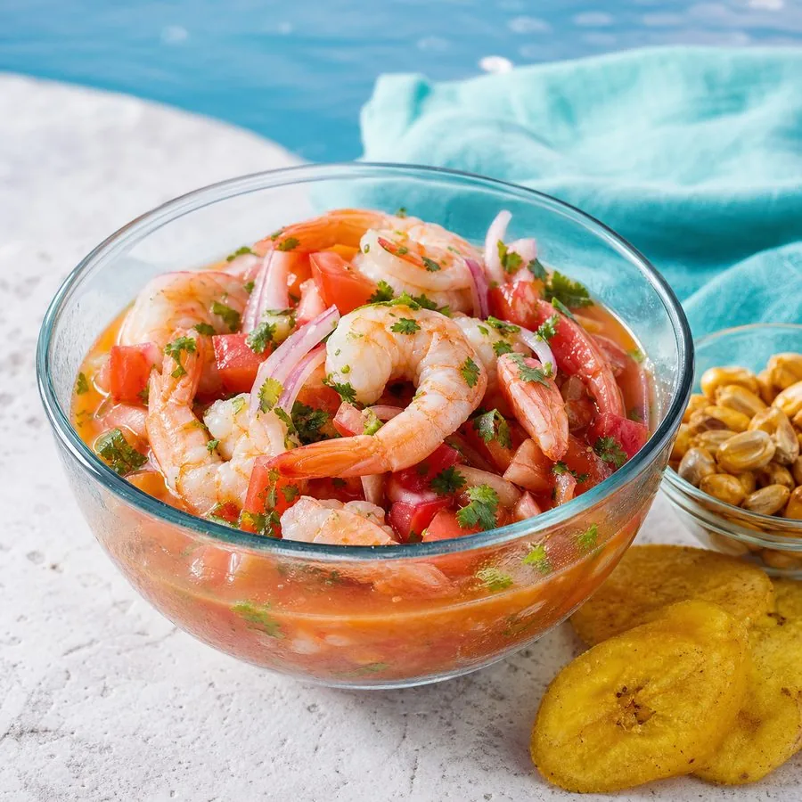 Ecuadorian Shrimp Ceviche with Toasted Corn, finished dish