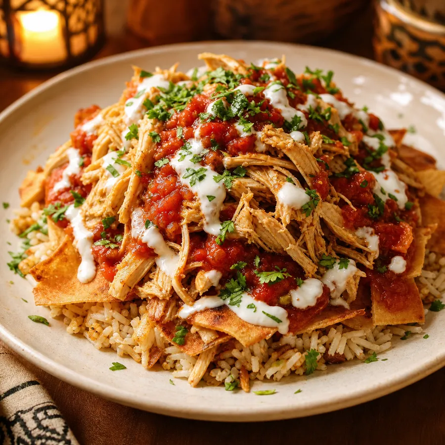 Egyptian Fattah with lemon chicken rice pita and tomato sauce