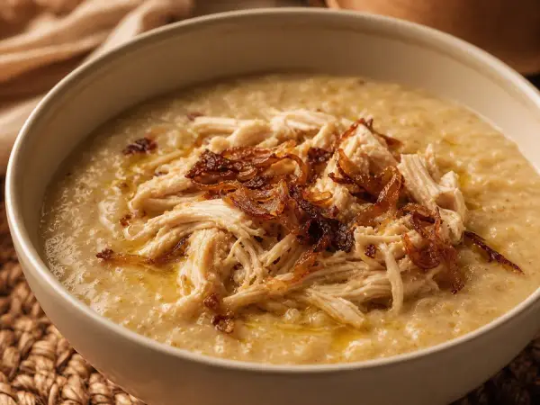 Emirati Harees Chicken Porridge with caramelized onion