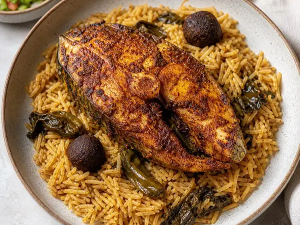 Emirati Jasheed Spiced Fish with Rice, finished dish