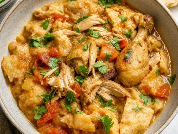 Emirati Thareed Chicken Bread Stew, finished dish