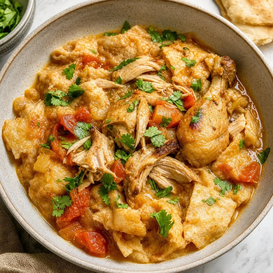 Emirati Thareed Chicken Bread Stew, finished dish