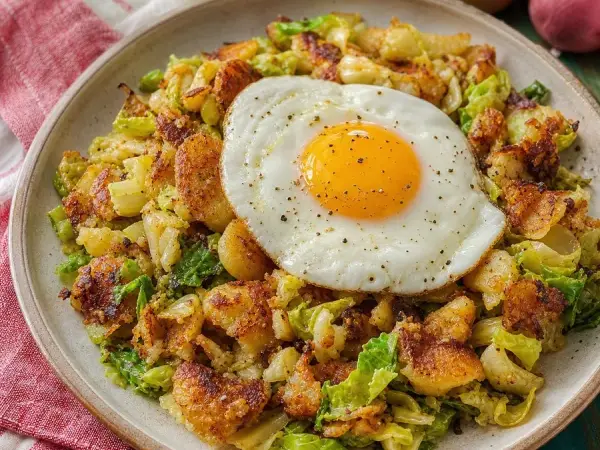 English Bubble and Squeak with Fried Egg, finished dish
