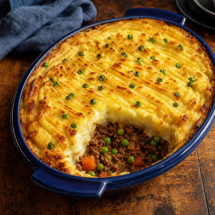 English Cottage Pie with Peas, finished dish