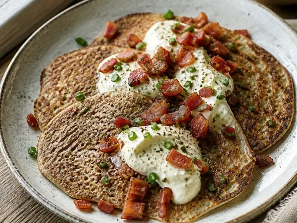 Estonian Kama Savory Buckwheat Pancakes, finished dish
