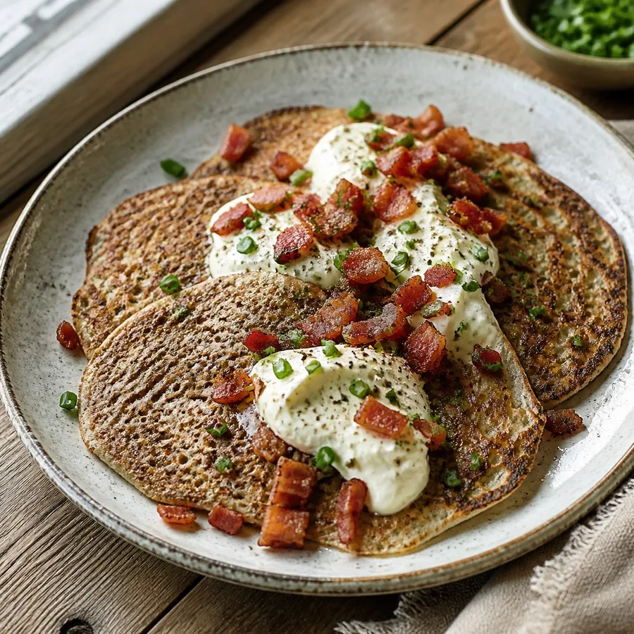 Estonian Kama Savory Buckwheat Pancakes, finished dish