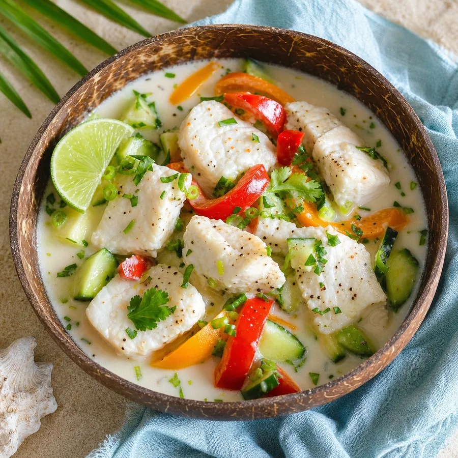 Fijian Kokoda-Inspired Coconut Fish, finished dish