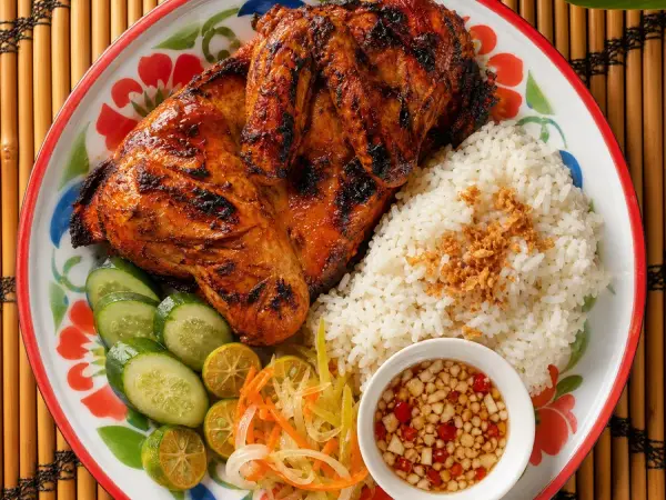 Filipino Chicken Inasal with Garlic Rice, finished dish