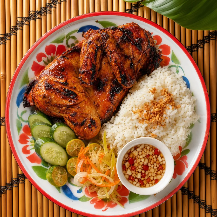 Filipino Chicken Inasal with Garlic Rice, finished dish