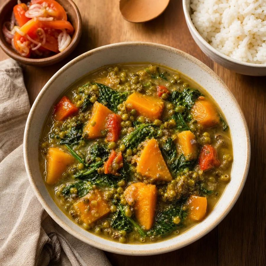 Filipino Ginisang Munggo Squash Stew, finished dish