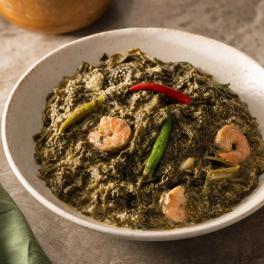 Filipino Laing Coconut Taro Leaves, original finished dish food photograph