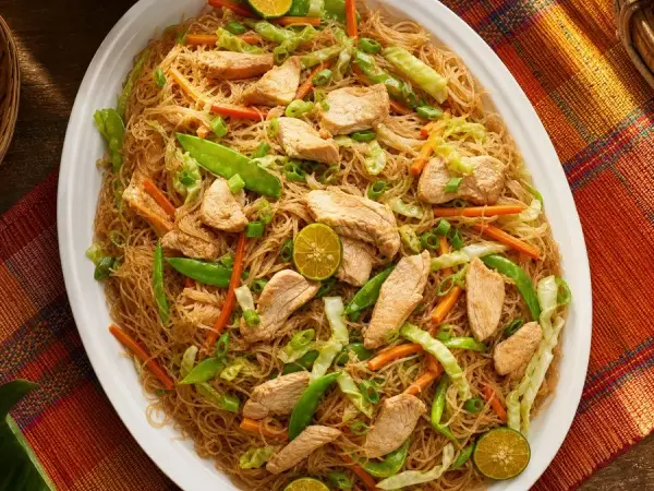 Filipino Pancit Bihon with Chicken and Vegetables, finished dish