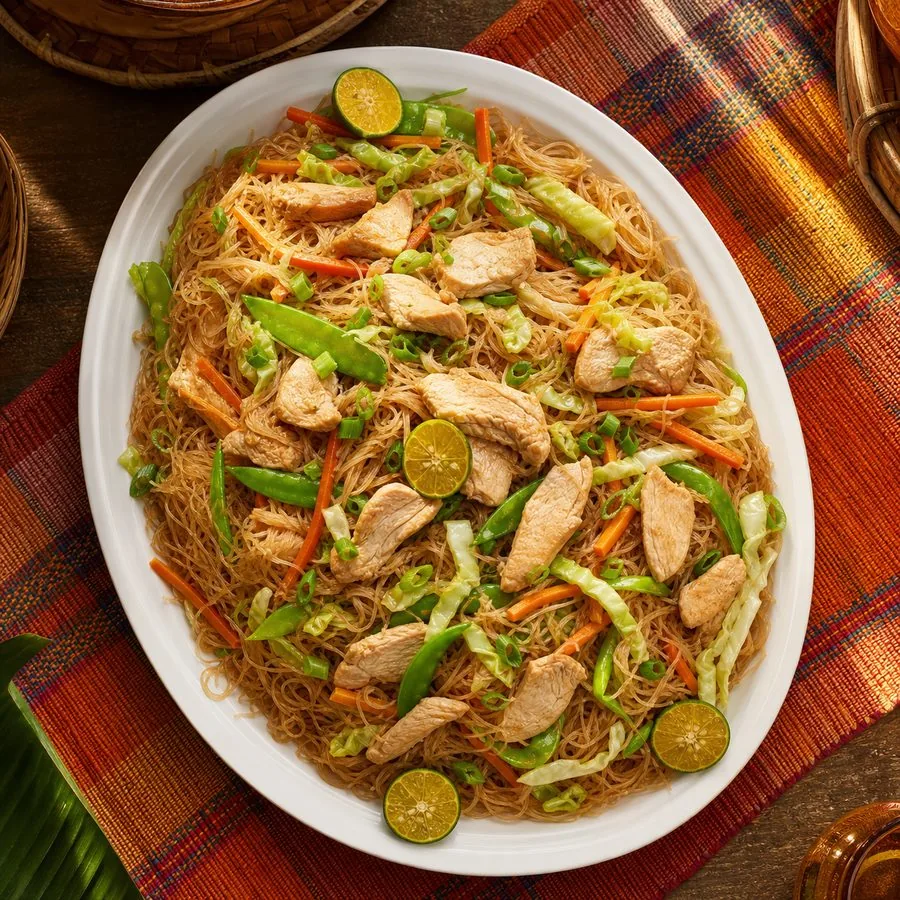 Filipino Pancit Bihon with Chicken and Vegetables, finished dish