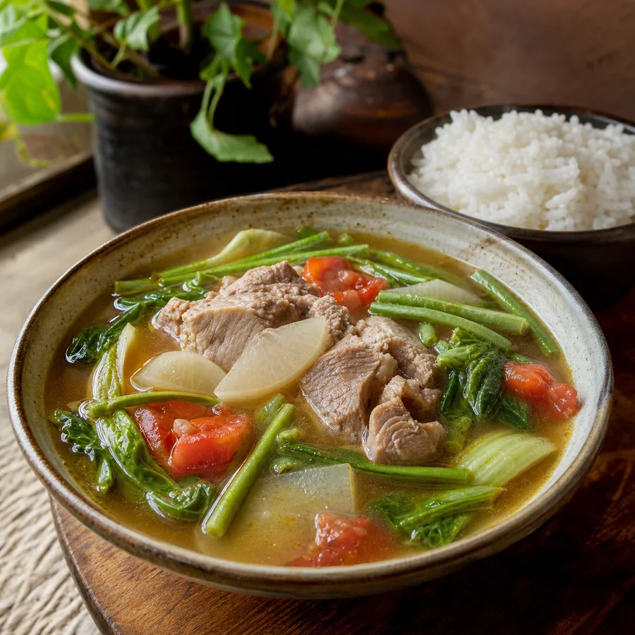 Filipino Pork Sinigang with Tamarind, finished dish