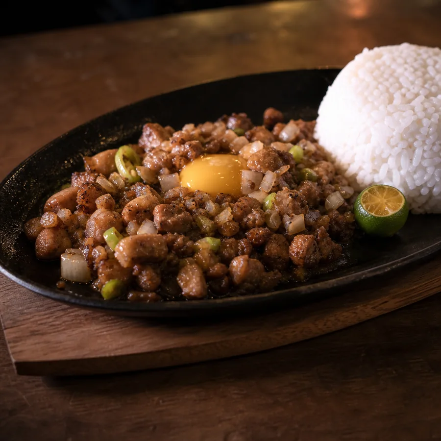Filipino Pork Sisig with Rice, finished dish