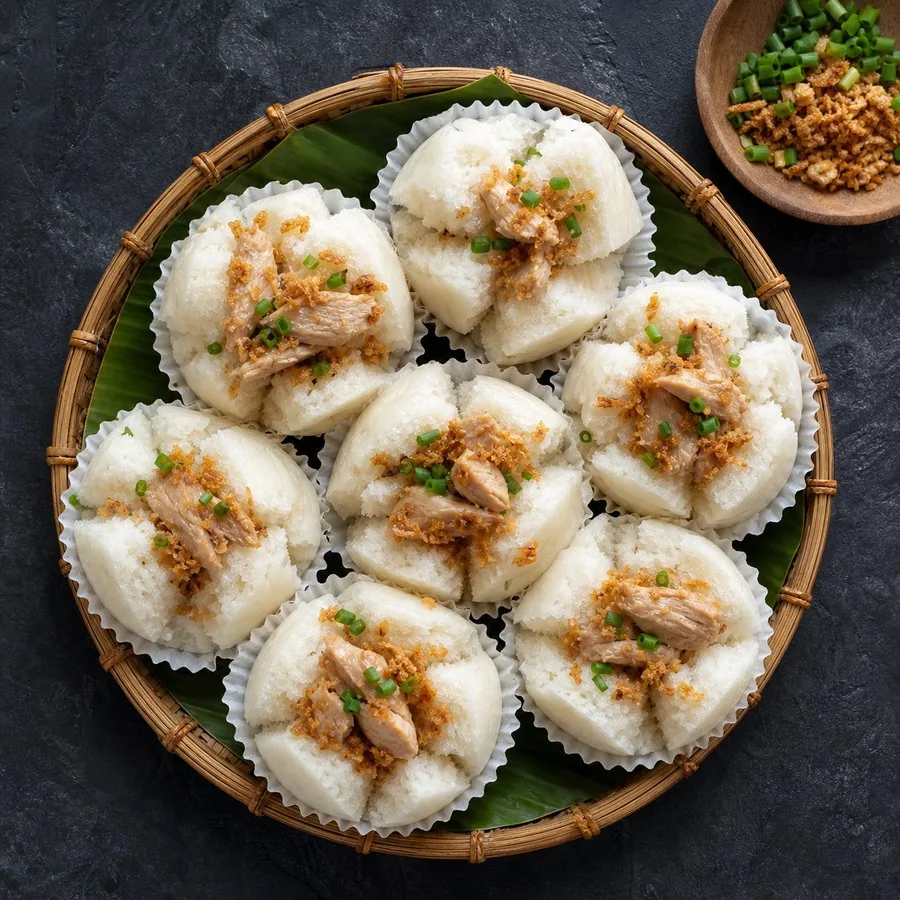 Filipino Puto Pao Chicken Rice Cakes, original finished dish food photograph