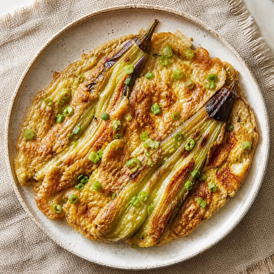 Filipino Tortang Talong Eggplant Omelet, original finished dish food photograph