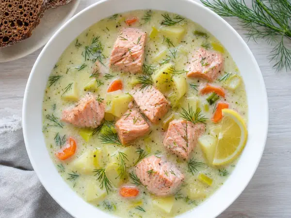 Finnish salmon potato soup with dill