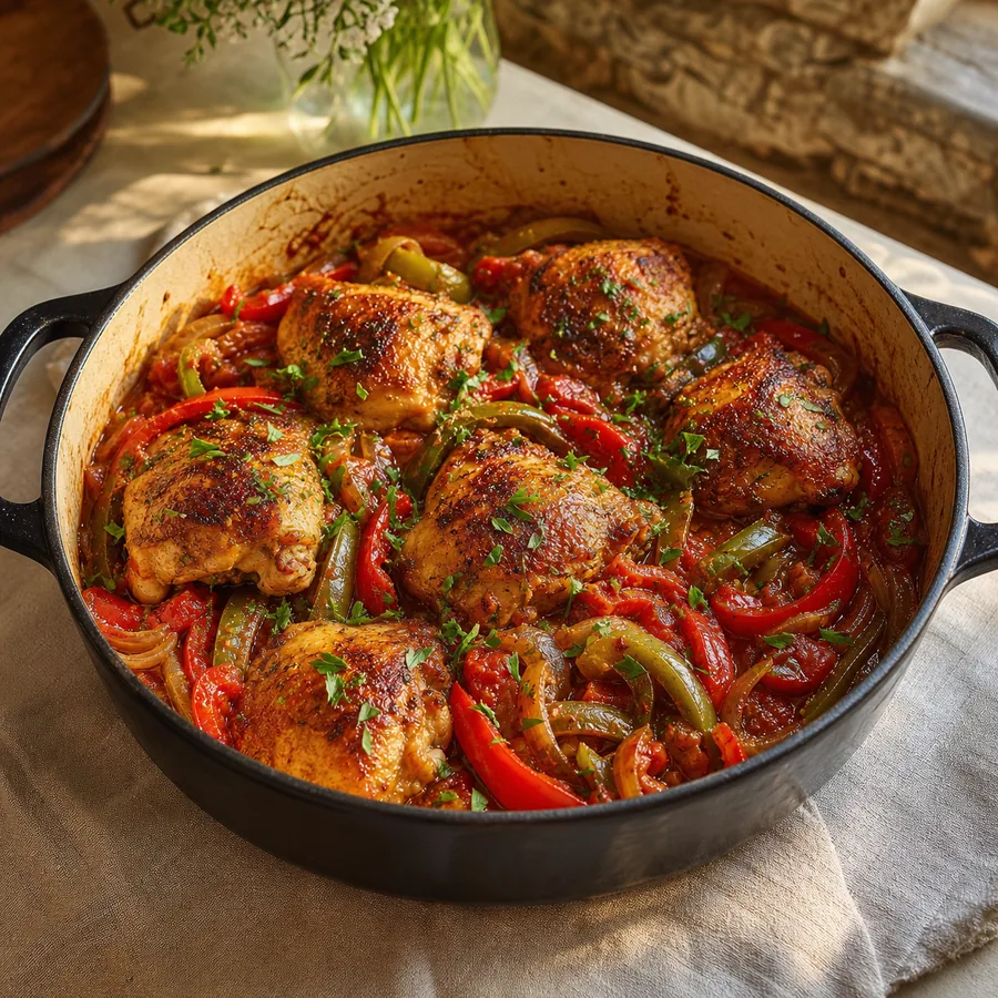 French Chicken Basquaise with Peppers, finished dish