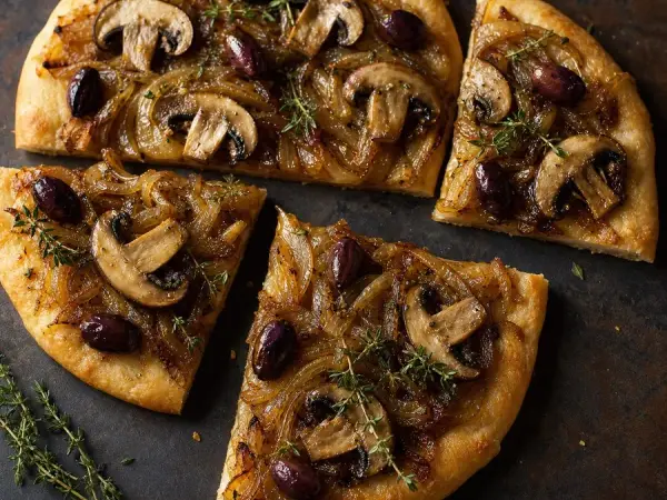 French Pissaladiere Mushroom Flatbreads, finished dish