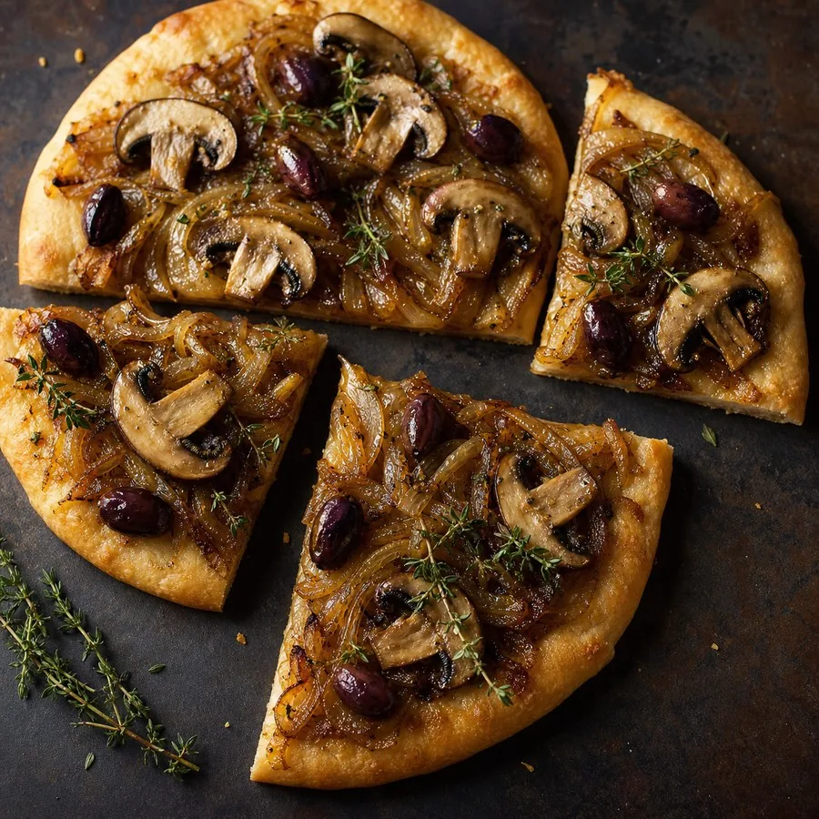 French Pissaladiere Mushroom Flatbreads, finished dish