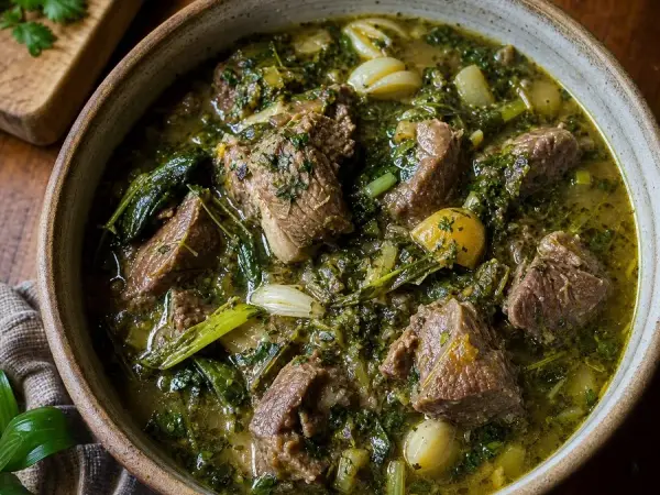 Georgian Chakapuli Lamb Herb Stew, finished dish