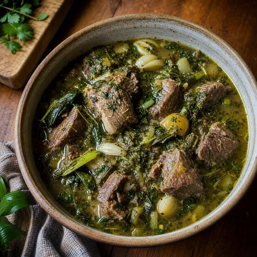 Georgian Chakapuli Lamb Herb Stew, finished dish