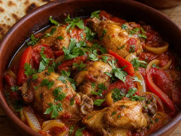 Georgian tomato braised chicken with herbs and peppers