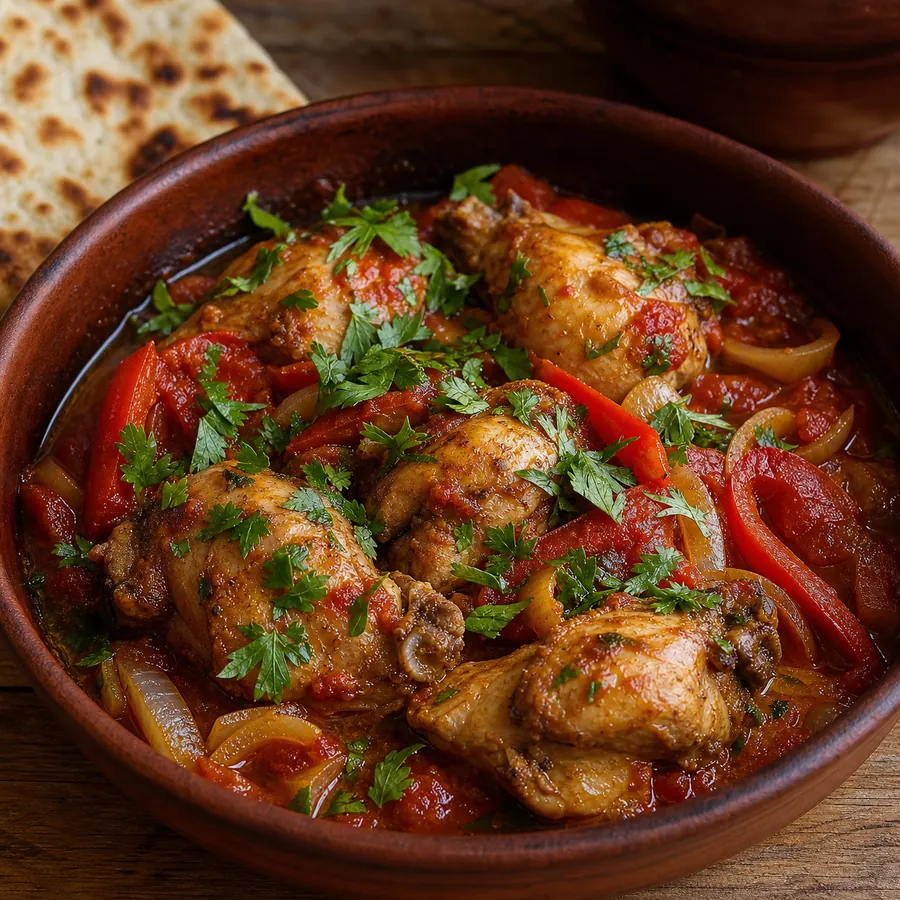 Georgian tomato braised chicken with herbs and peppers