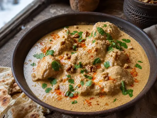 Georgian Chicken Satsivi with Walnut Sauce, finished dish
