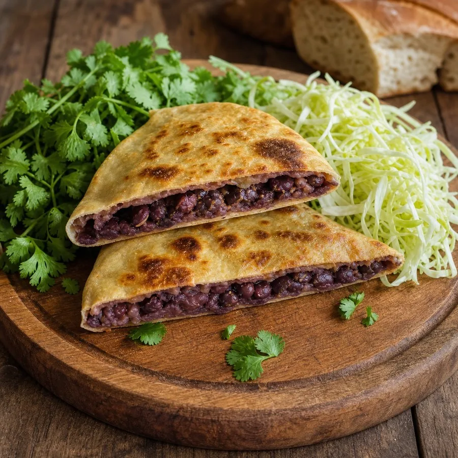Georgian Lobiani Red Bean Flatbreads, plated and ready to serve