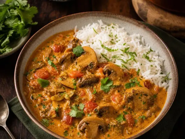 Goan Uddamethi Mushroom Coconut Curry, finished dish