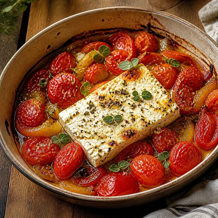 Greek Bouyourdi Baked Feta with Tomatoes, finished dish