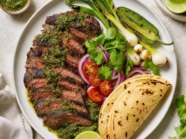 Guatemalan Chirmol Steak with Tortillas, finished dish