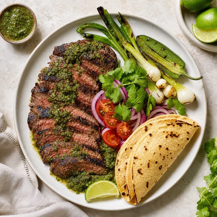 Guatemalan Chirmol Steak with Tortillas, finished dish