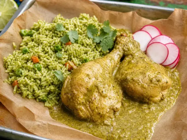 Guatemalan Jocon Chicken with Green Rice, finished dish
