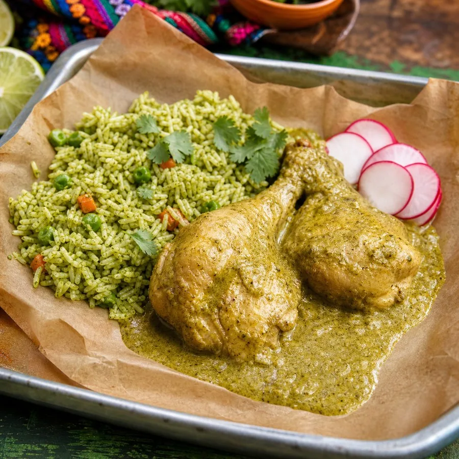Guatemalan Jocon Chicken with Green Rice, finished dish