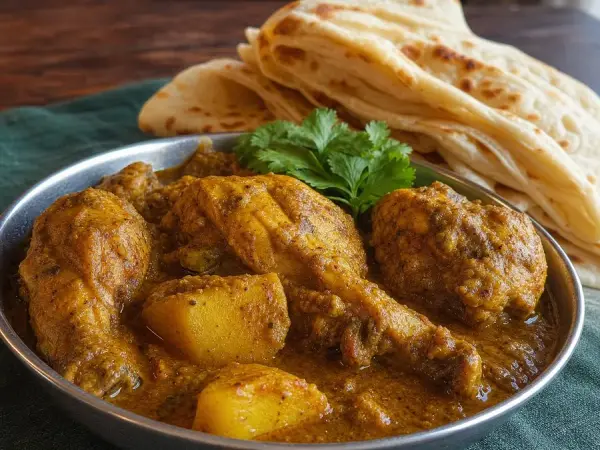Guyanese Chicken Curry with Roti, finished dish