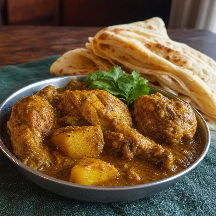 Guyanese Chicken Curry with Roti, finished dish