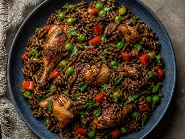 Haitian Djon Djon Mushroom Rice, finished dish