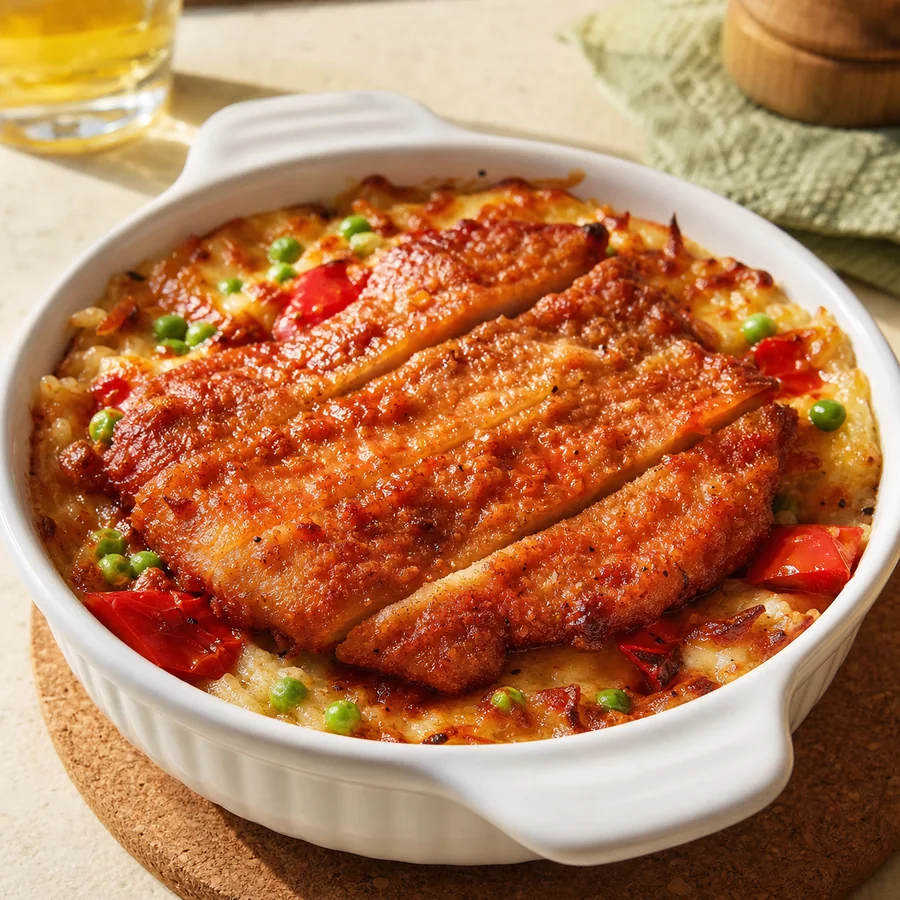 Hong Kong Baked Pork Chop Rice, finished dish